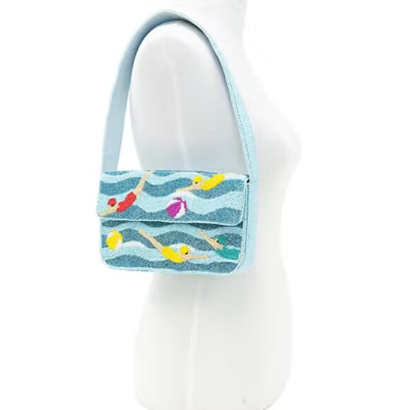 NWT SOL and MER Swimmers Turquoise Beaded Shoulder Bag - Picture 4 of 4